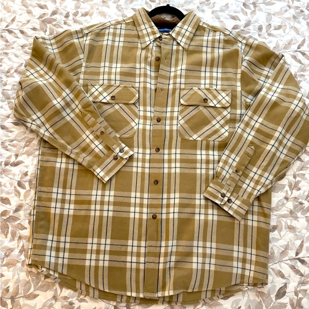 Tan, White & Black Plaid Flannel Shirt by Sierra